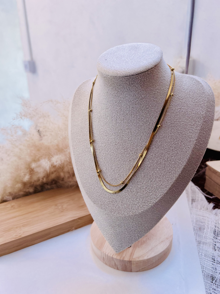 COLAR DUPLO SNAKE E BOLINHAS | Aço Inoxidável Dourado | 100% Antialérgico - #2