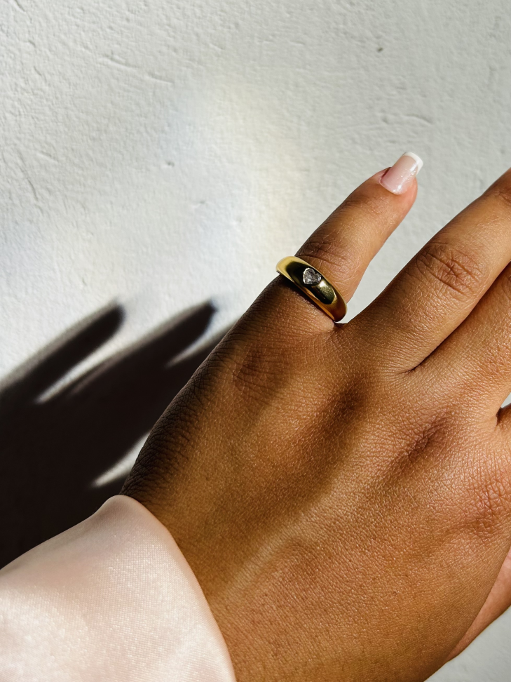 Anel Abaulado Coração Ajustável Banhado a Ouro 18K - #11