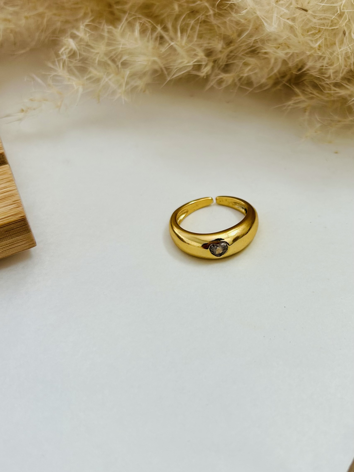 Anel Abaulado Coração Ajustável Banhado a Ouro 18K - #6