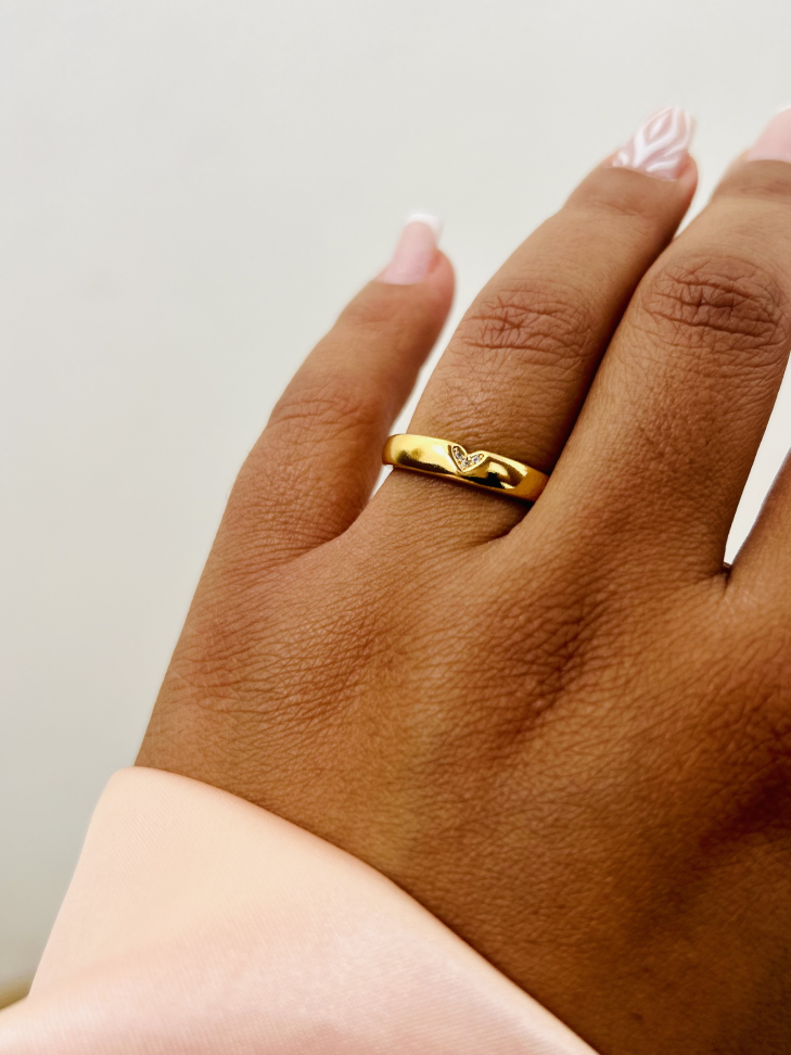 Anel Meia-Aliança Coração Cravejado Banhado Ouro 18k (Discreto) - #4