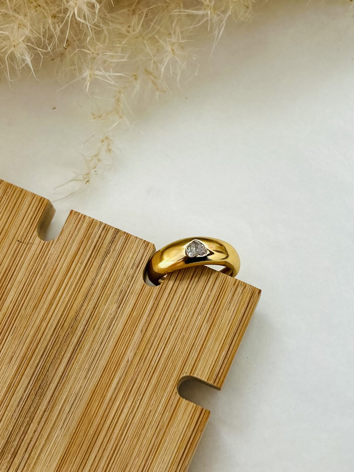 Anel Abaulado Coração Ajustável Banhado a Ouro 18K - #2