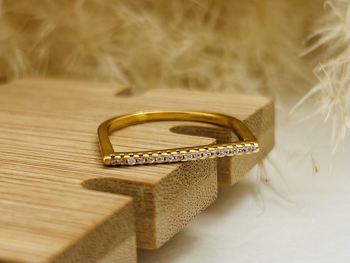 Anel Thin Line (linha fina) Zircônia Ouro 18k - #2