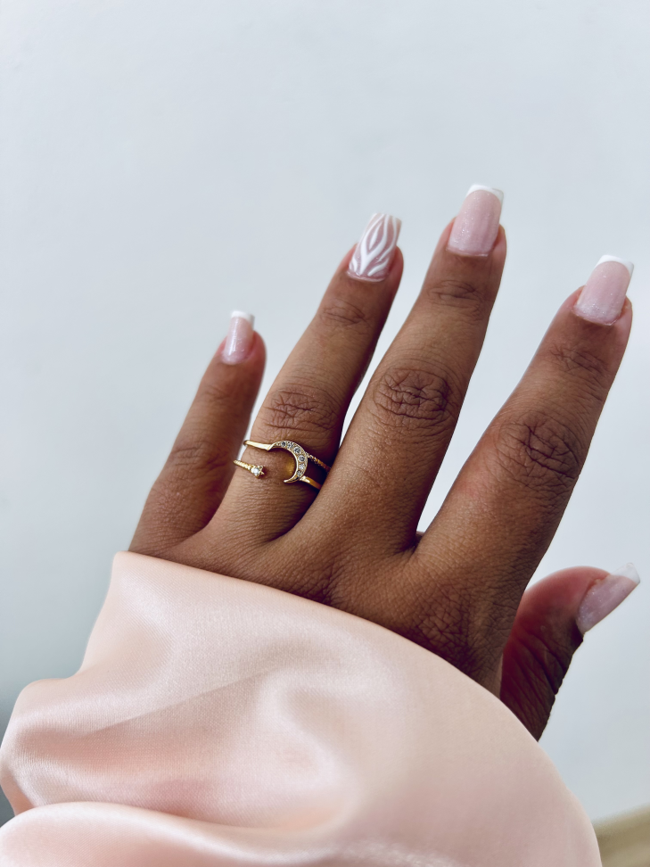 Anel Ajustável Lua e Estrela Cravejada Banhado Ouro 18k (Celestial) - #11