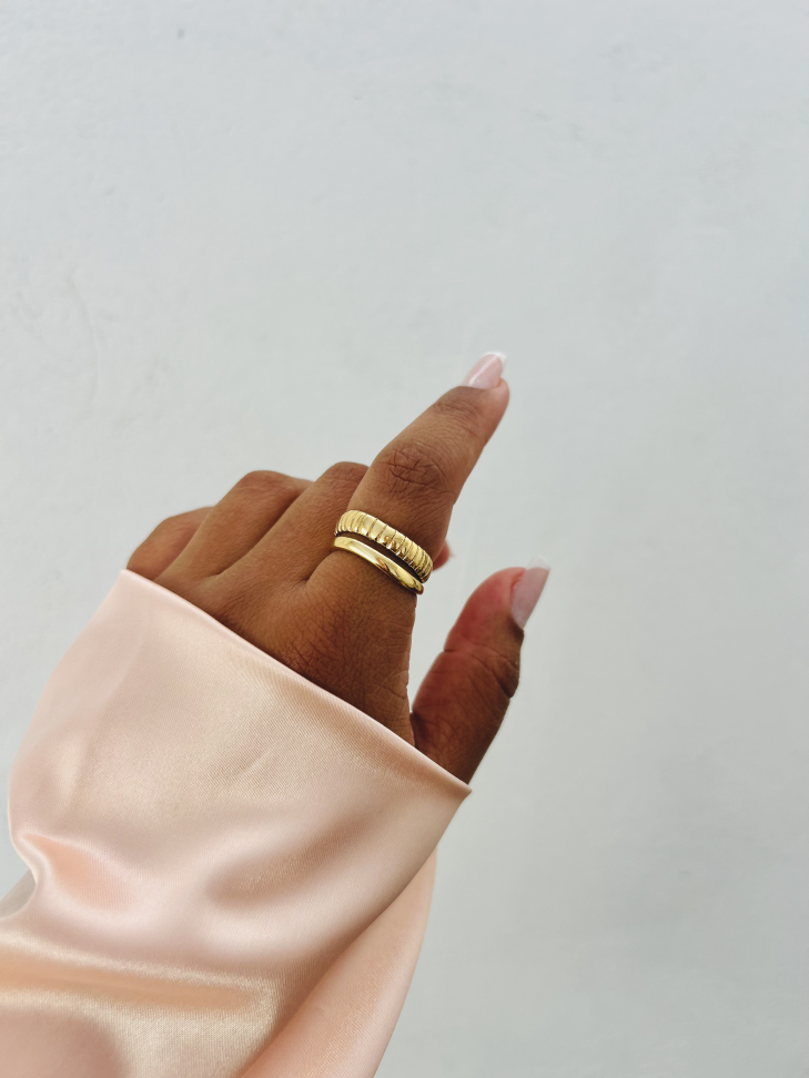 Anel Duo Ajustável Texturizado Banhado a Ouro 18k - #9