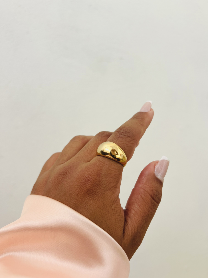 Anel Dome Largo Liso Ajustável Dourado | Abaulado Statement Banho Ouro 18k - #6
