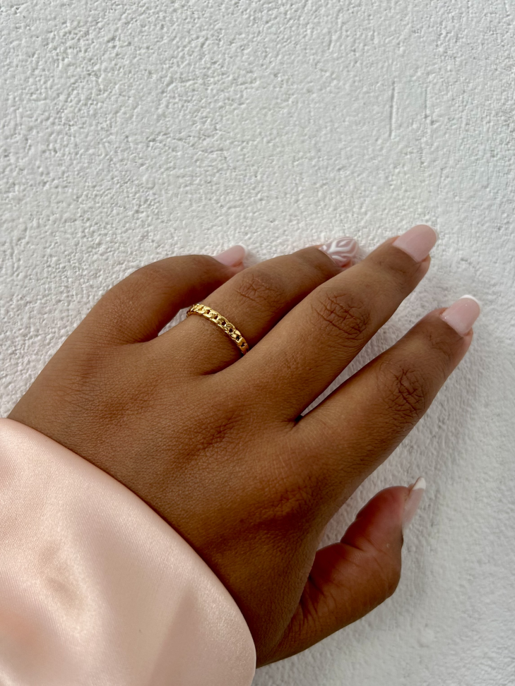 Anel Corrente Fina De Elos Banhado a Ouro 18K - #20