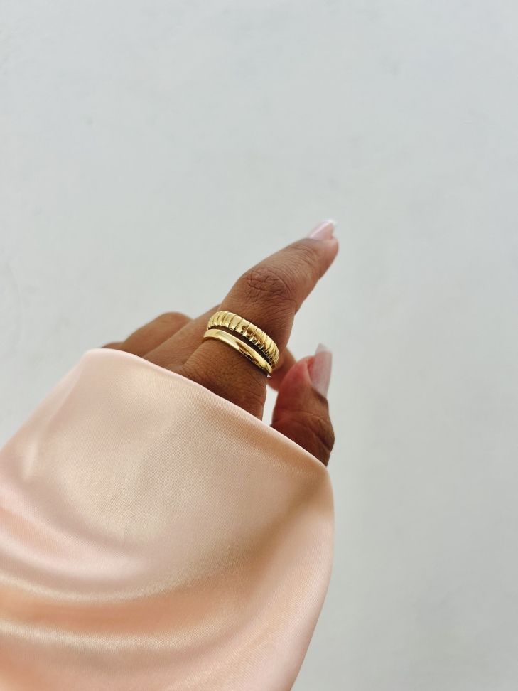 Anel Duo Ajustável Texturizado Banhado a Ouro 18k - #10