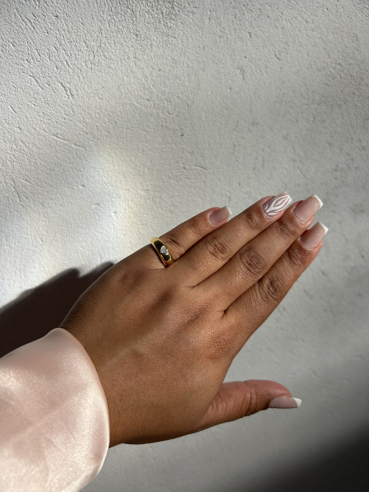 Anel Abaulado Coração Ajustável Banhado a Ouro 18K - #13