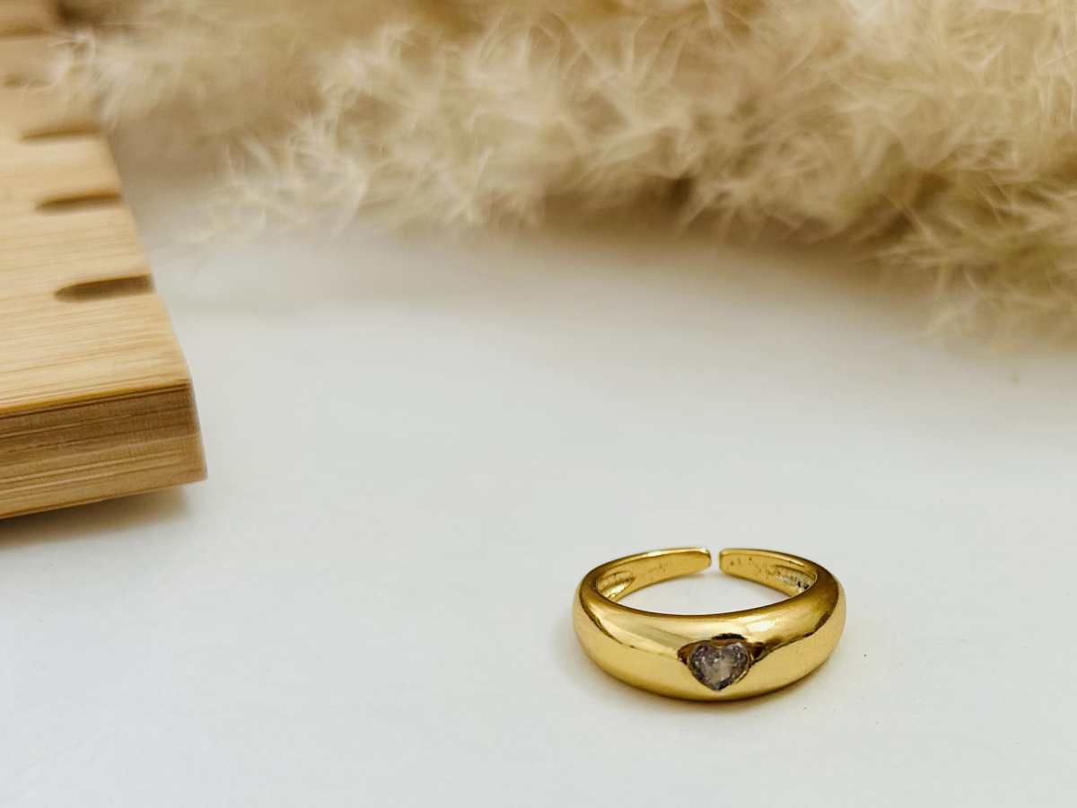 Anel Abaulado Coração Ajustável Banhado a Ouro 18K - #5