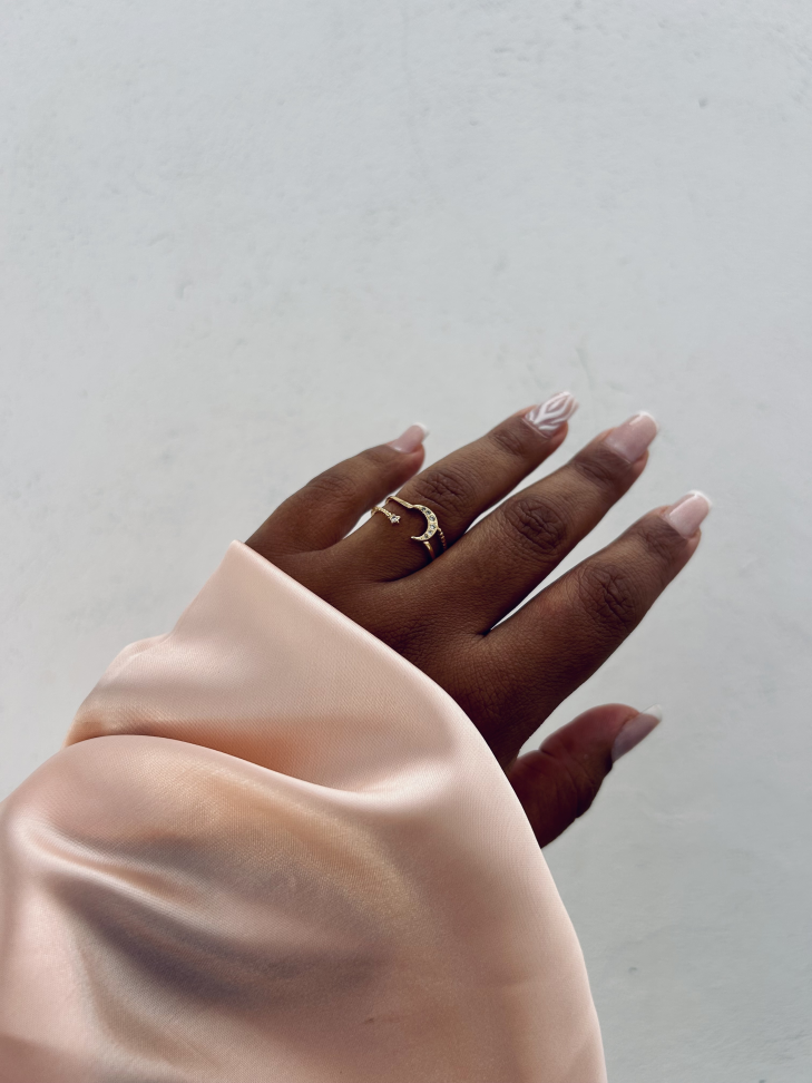 Anel Ajustável Lua e Estrela Cravejada Banhado Ouro 18k (Celestial) - #12