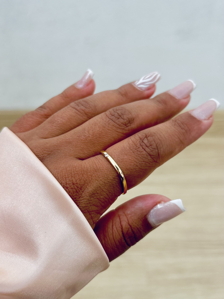 Anel Square Arredondado Solitário Cravejado Banhado a Ouro 18K - #11