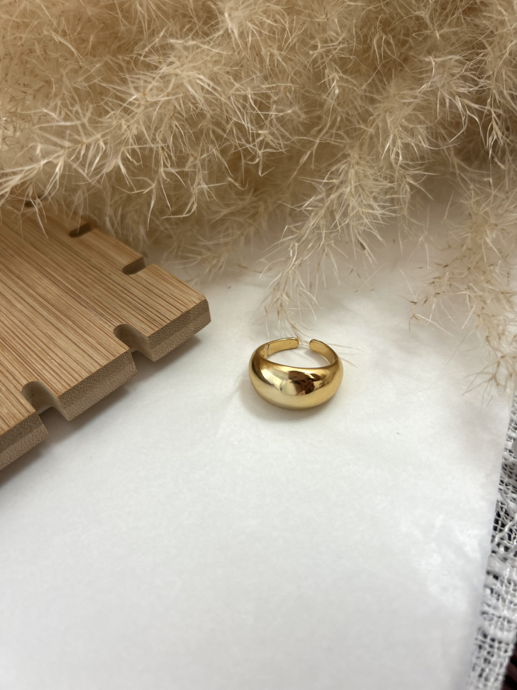 Anel Dome Largo Liso Ajustável Dourado | Abaulado Statement Banho Ouro 18k - #4
