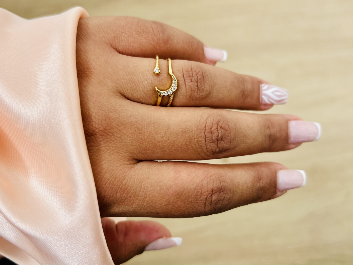 Anel Ajustável Lua e Estrela Cravejada Banhado Ouro 18k (Celestial) - #5