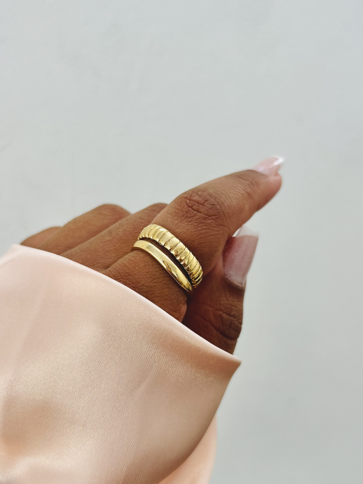 Anel Duo Ajustável Texturizado Banhado a Ouro 18k - #11