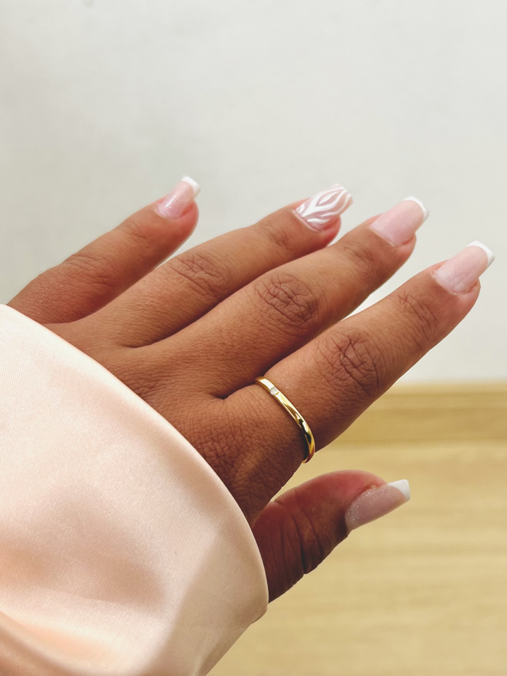 Anel Square Arredondado Solitário Cravejado Banhado a Ouro 18K - #8