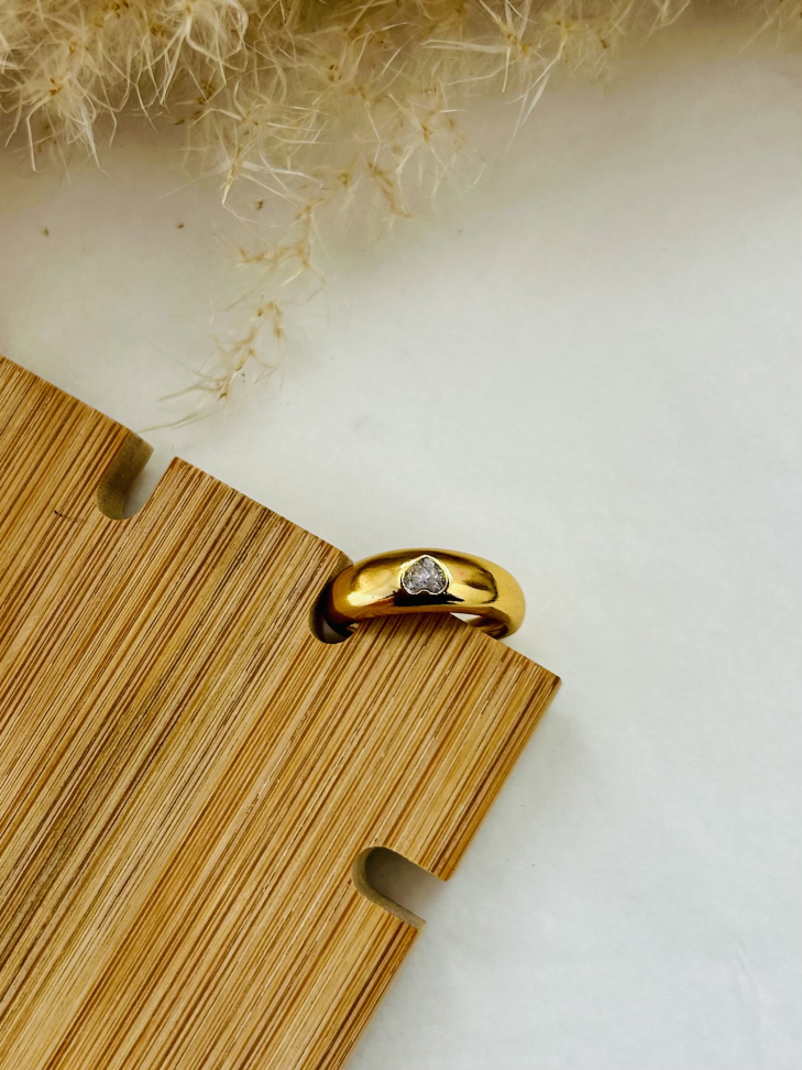 Anel Abaulado Coração Ajustável Banhado a Ouro 18K - #4