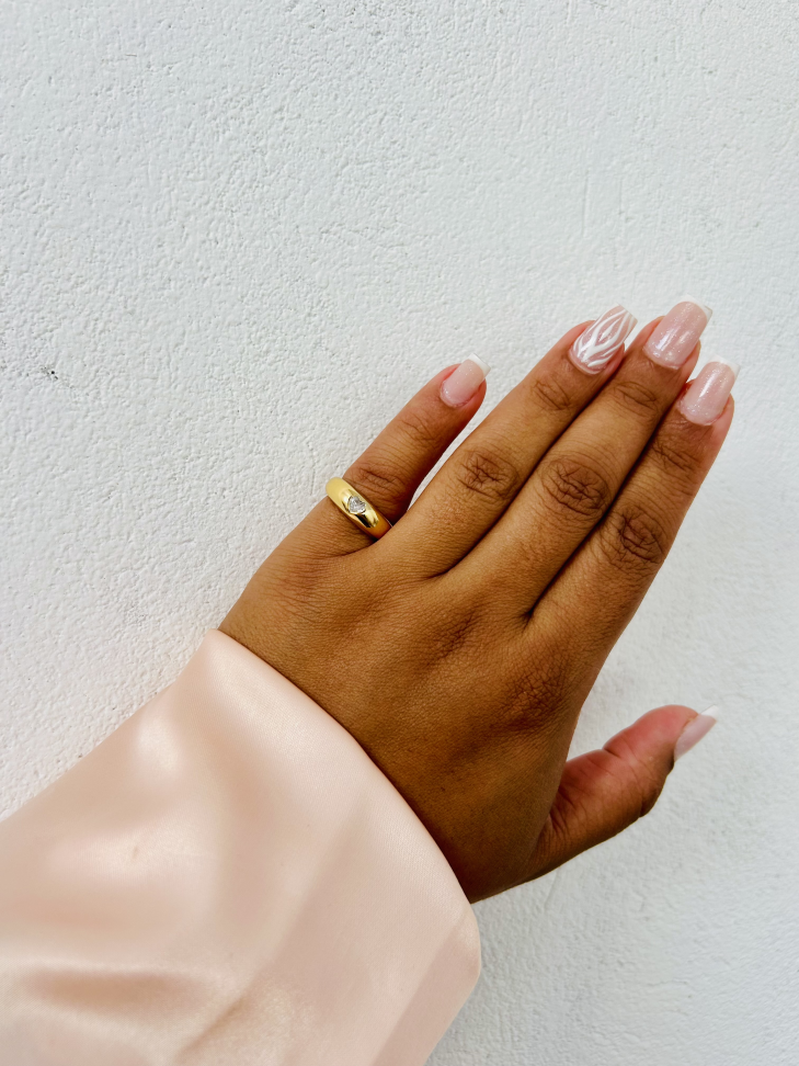 Anel Abaulado Coração Ajustável Banhado a Ouro 18K - #15