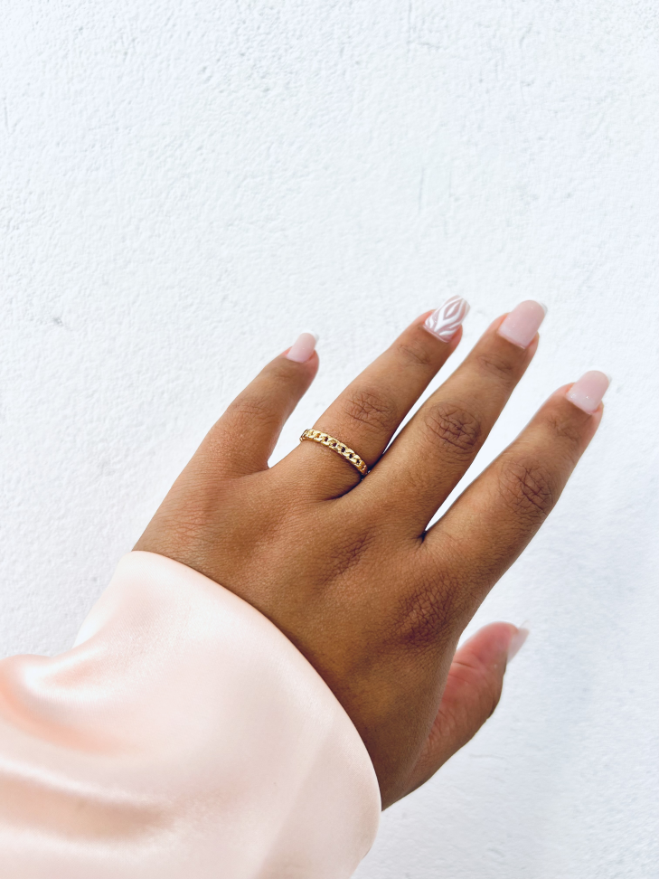 Anel Corrente Fina De Elos Banhado a Ouro 18K - #17