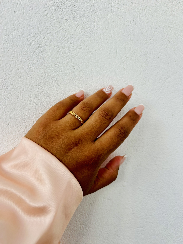 Anel Corrente Fina De Elos Banhado a Ouro 18K - #18