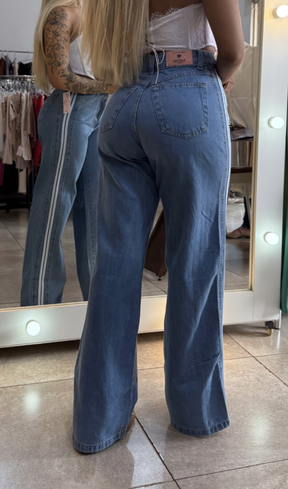 Calça Zoe _ Jeans _ Moderno _ leve _ 36 38 40 42 44 _ listra lateral _ jeans claro _ - #3