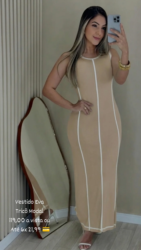 Vestido Eva - tricô Modal M GG - azul - bege - #2