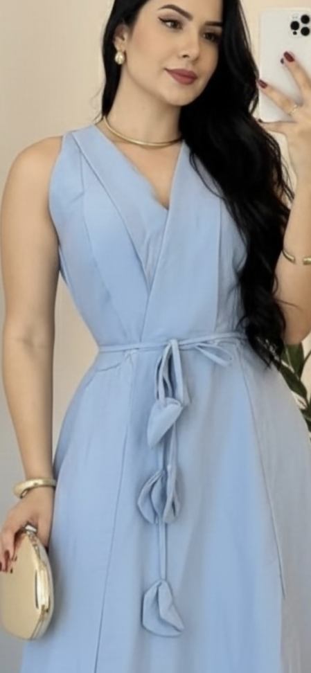 Vestido Sophie _ azul _veste até 42 _ alfaiataria marrant _ longo - #2