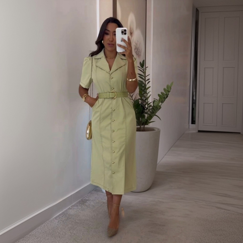 Vestido Ivana _ G _ verde _ manguinha _ com cinto _ tam. G _ Midi - #2