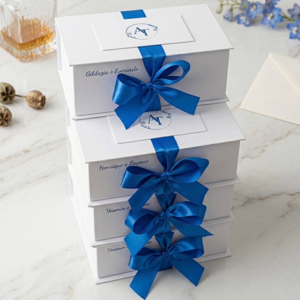 Caixa Convite Padrinhos de Casamento + Necessaire + Xícara com Pires