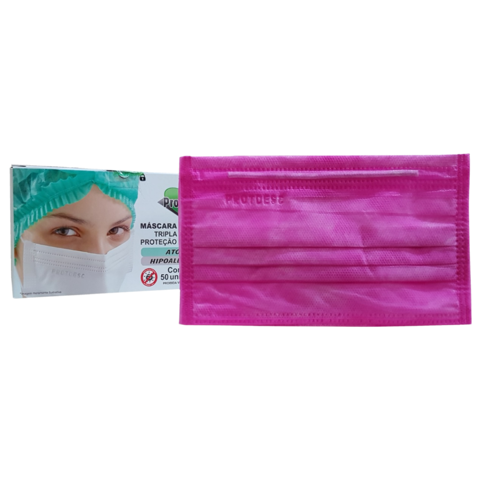 Máscara Tripla com Elástico Rosa Pink ProtDesc - Caixa com 50 Unidades - #2