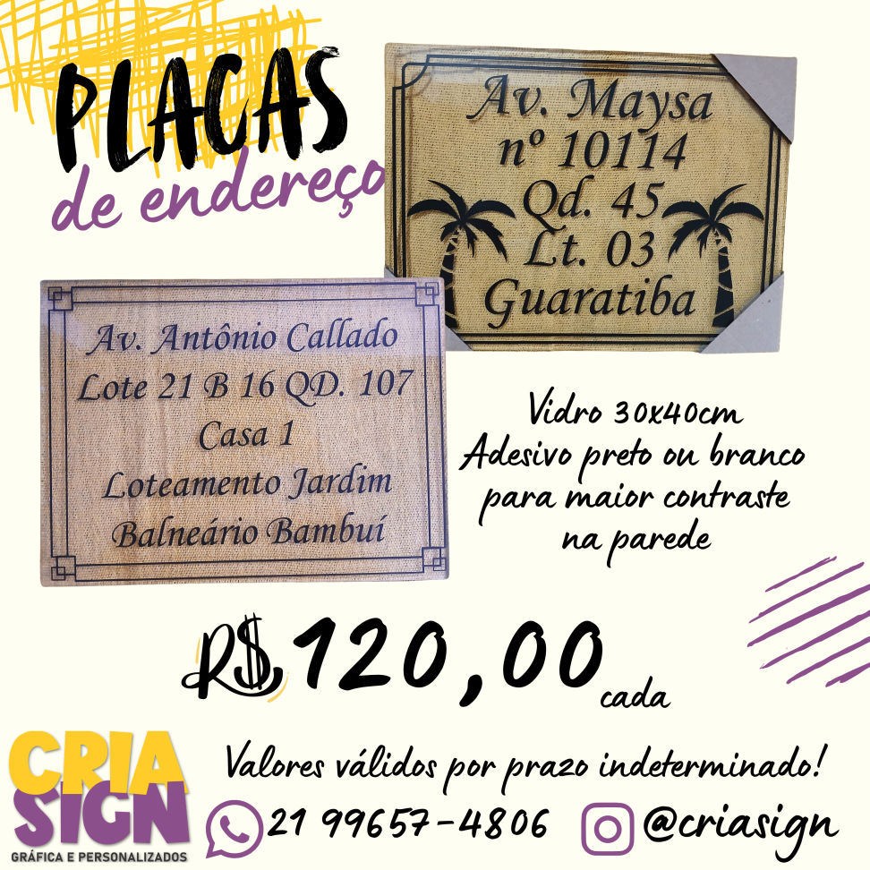 Placa de Endereço em Vidro