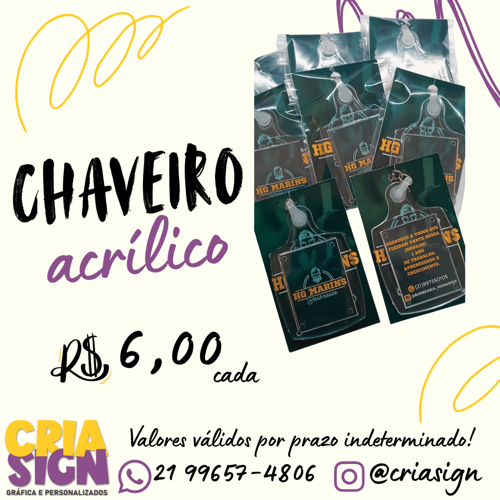 Chaveiro Acrílico