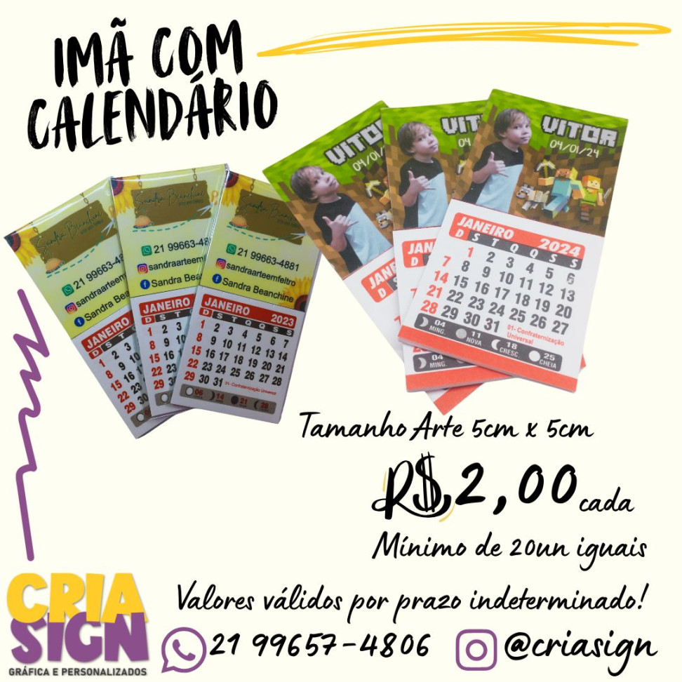 Imã com Calendário