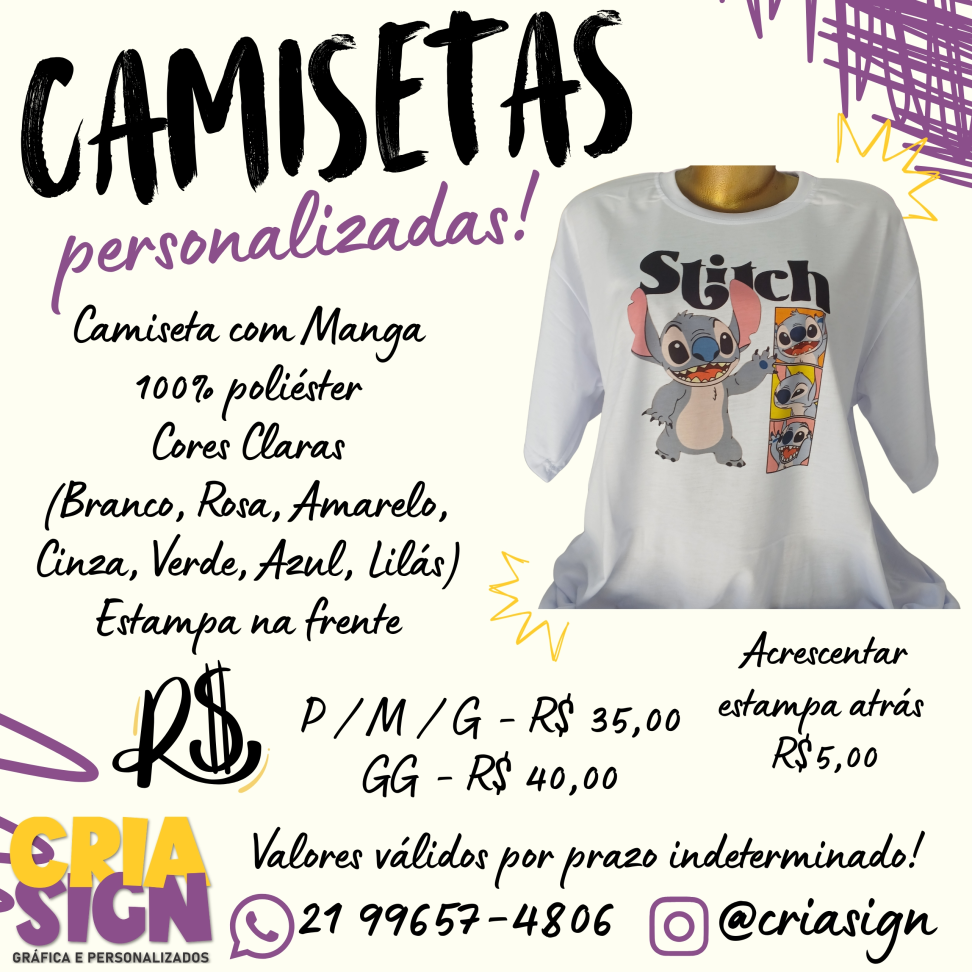 Camisa Personalizada Cores Claras