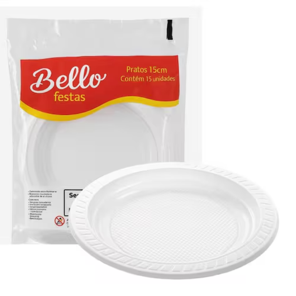 Prato Sobremesa Descartável Branco 15Cm Bello Festas 10Un - #2