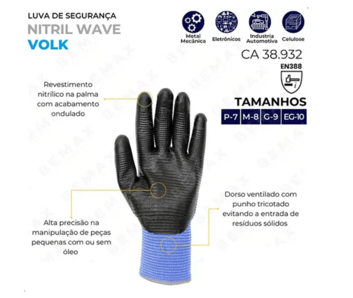 Luva Nitril Wave Azul E Preta - #1