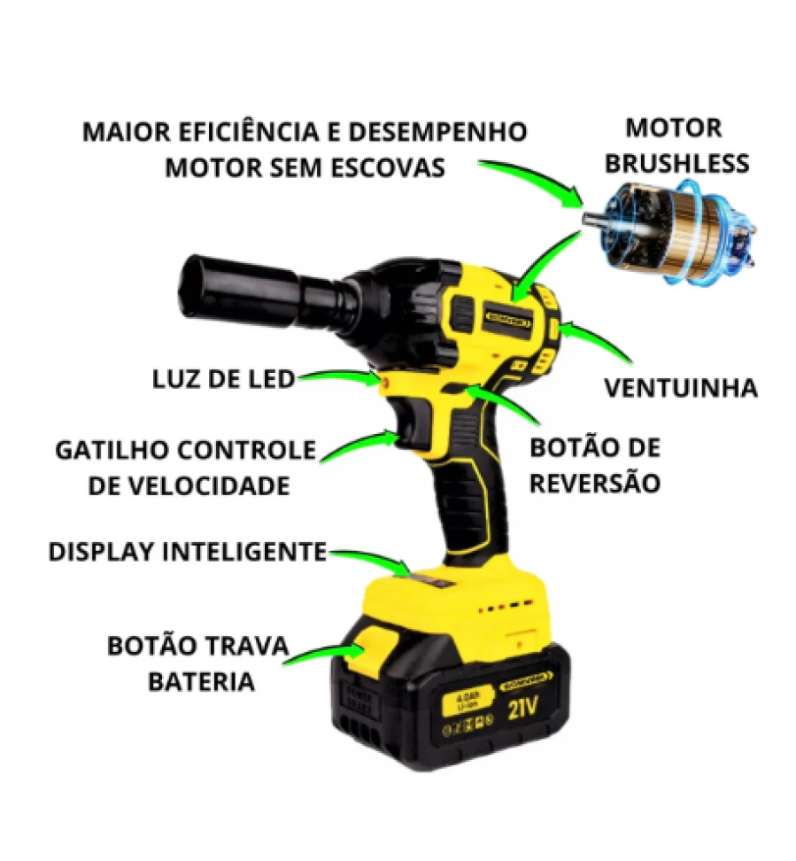 Chave De Impacto Parafusadeira Furadeira Bateria Sem Fio Amarelo - #1