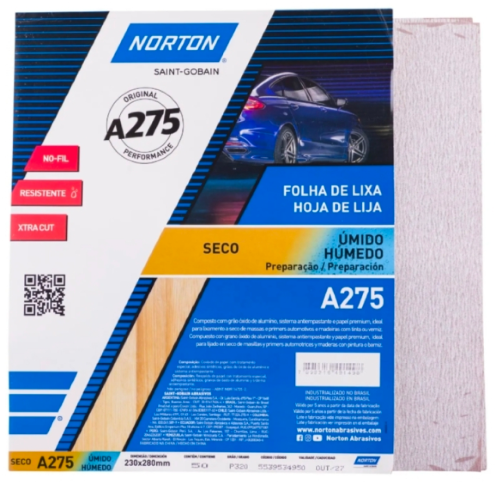 Lixa Seco Champagne Norton No-fil A275 Grão 280 Pacote 50 Un. - #1