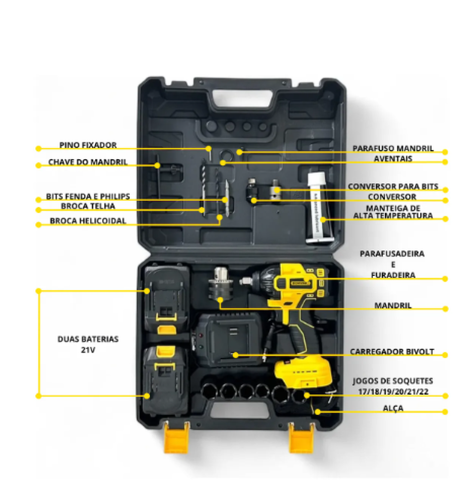 Chave De Impacto Parafusadeira Furadeira Bateria Sem Fio Amarelo - #1