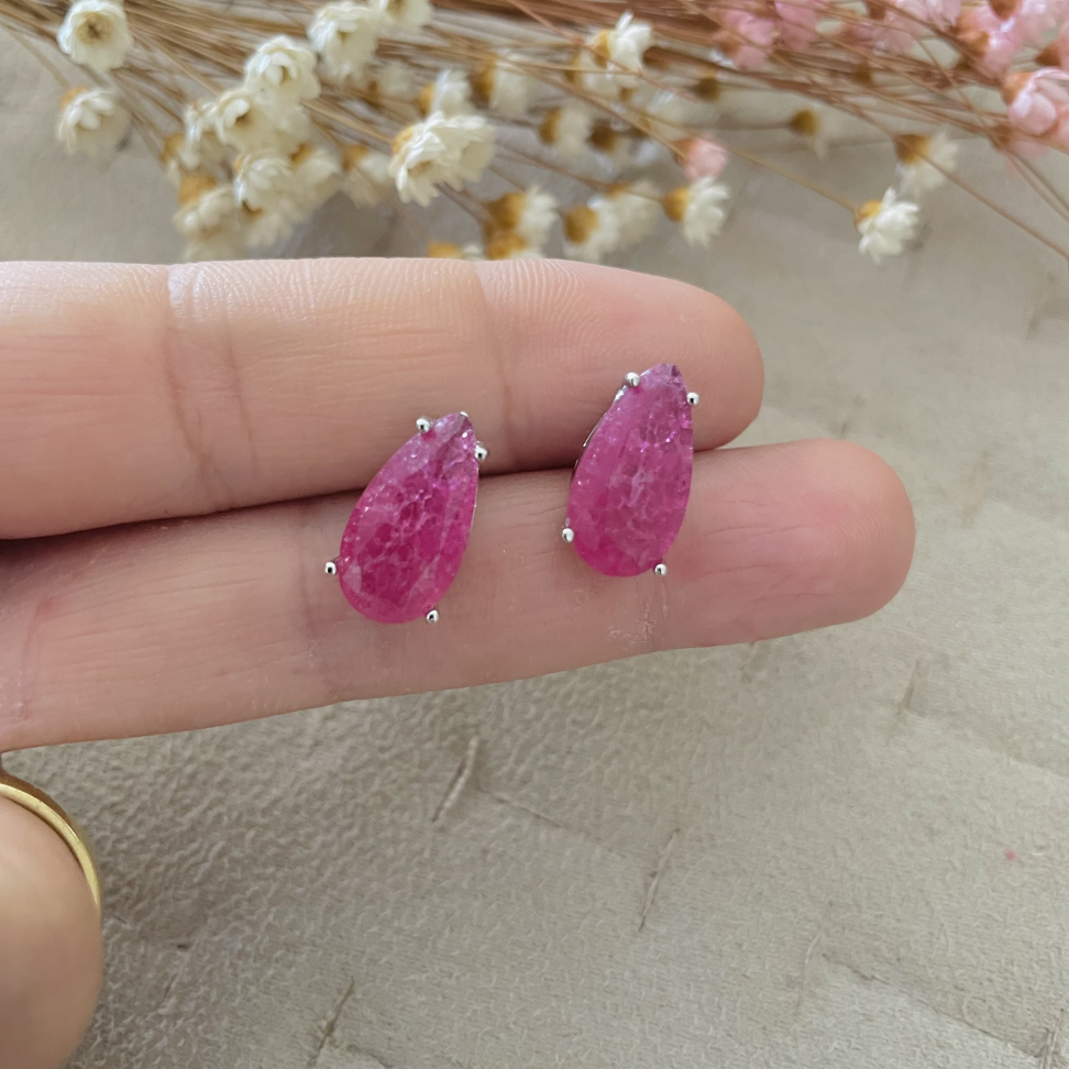 Brinco Gota Rosa Semijoia no Ródio Branco/44,16AV
