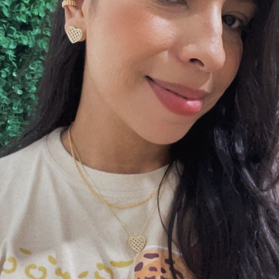 Conjunto Coração Detalhado c/zirconia - semijoia