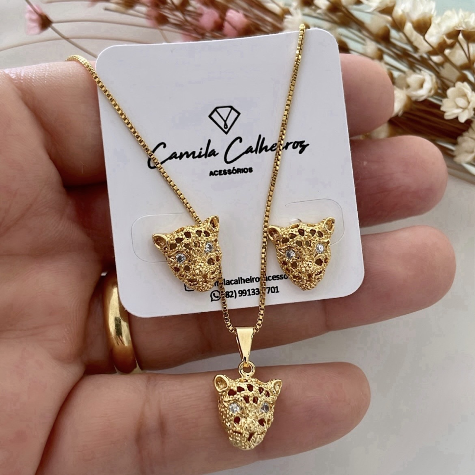 Conjunto Pantera Delicada Cravejada - Semijoia