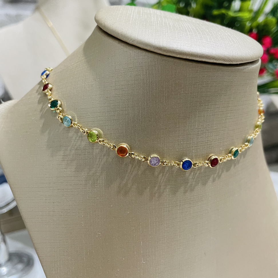 Colar Chocker Colorida (35cm) - Semijoia