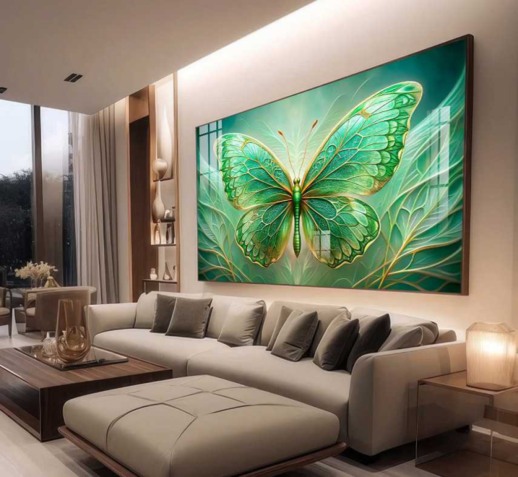 QUADRO ILUSTRAÇÃO COM BORBOLETA EM TONS VERDES - #4