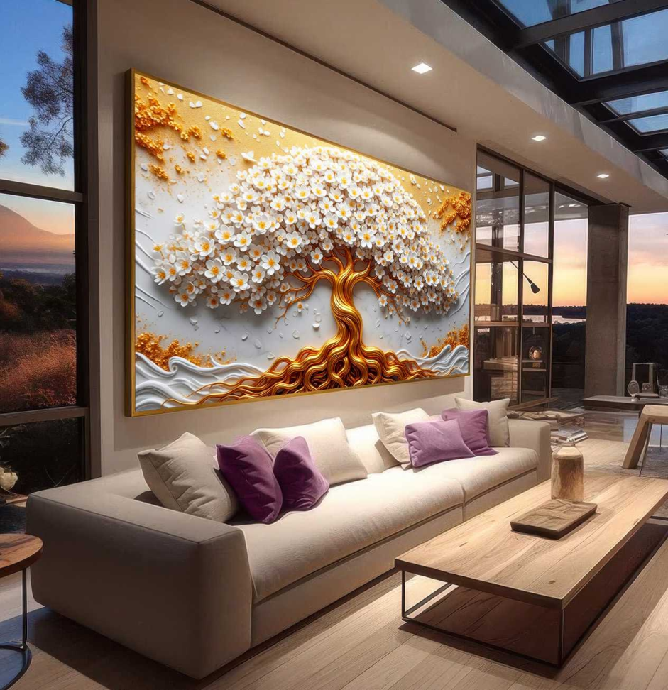 QUADRO ARTE ÁRVORE ABSTRATA COM TONS DOURADA - #5
