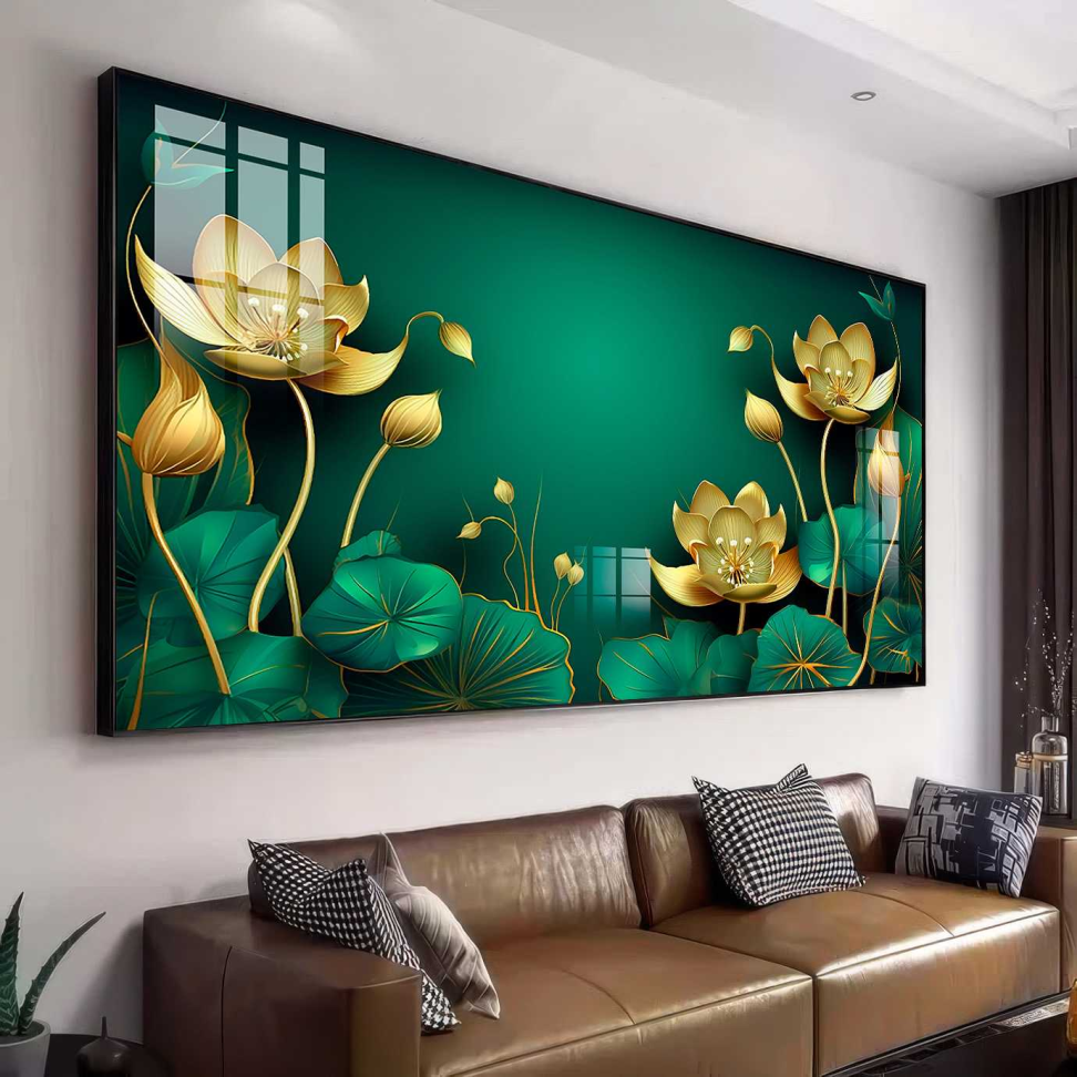 QUADRO ARTE DECOR FLORAL DOURADO E TONS VERDES - #4