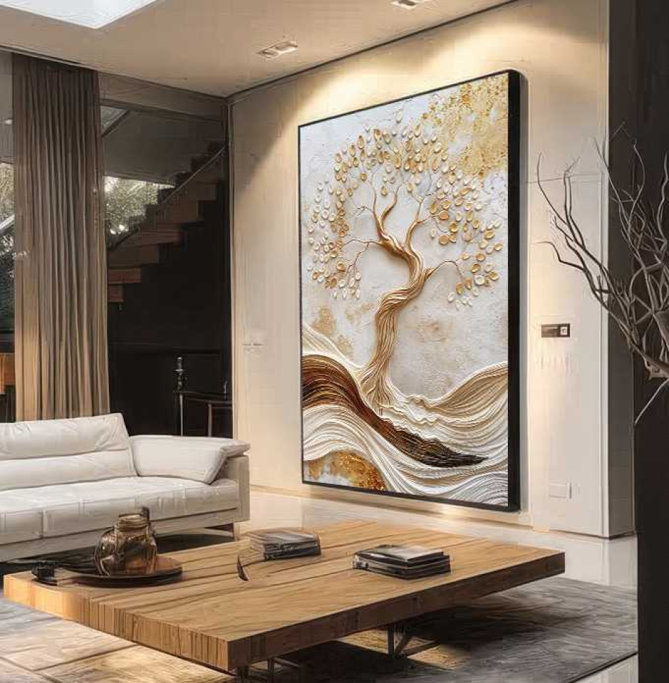 QUADRO EM ABSTRATO  PAISAGEM E ÁRVORE VERTICAL - #3