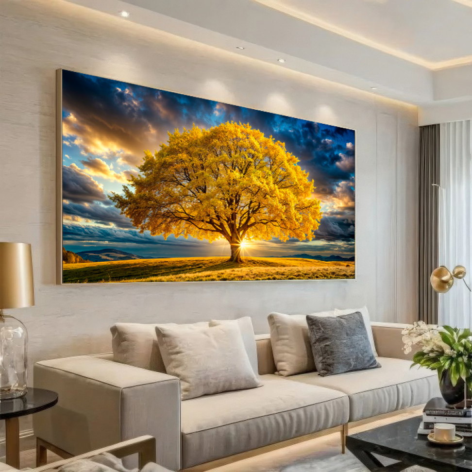 QUADRO BELA ÁRVORE AMARELA AO POR DO SOL - #5