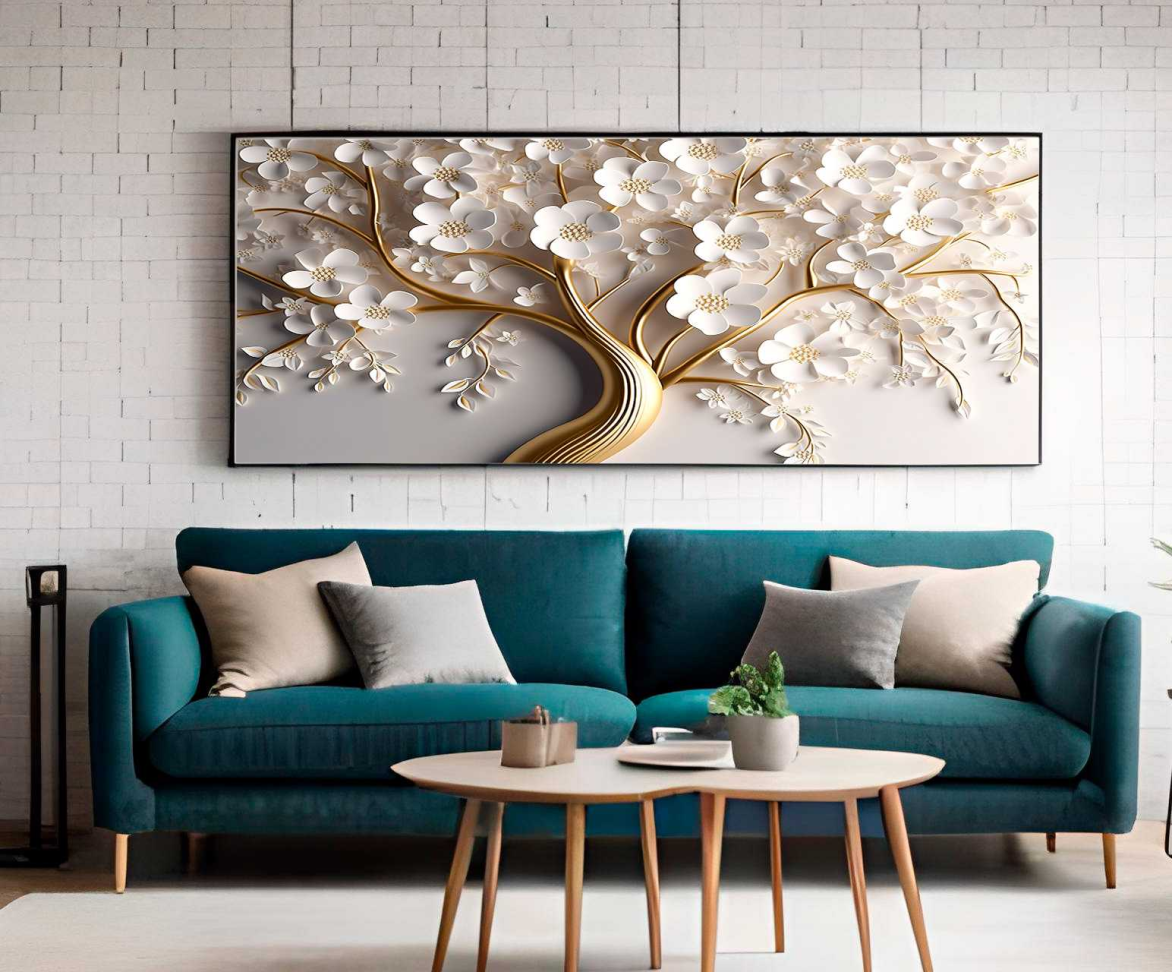 QUADRO FLORAL ARTE BRANCO COM DOURADO DECOR 3D - #4