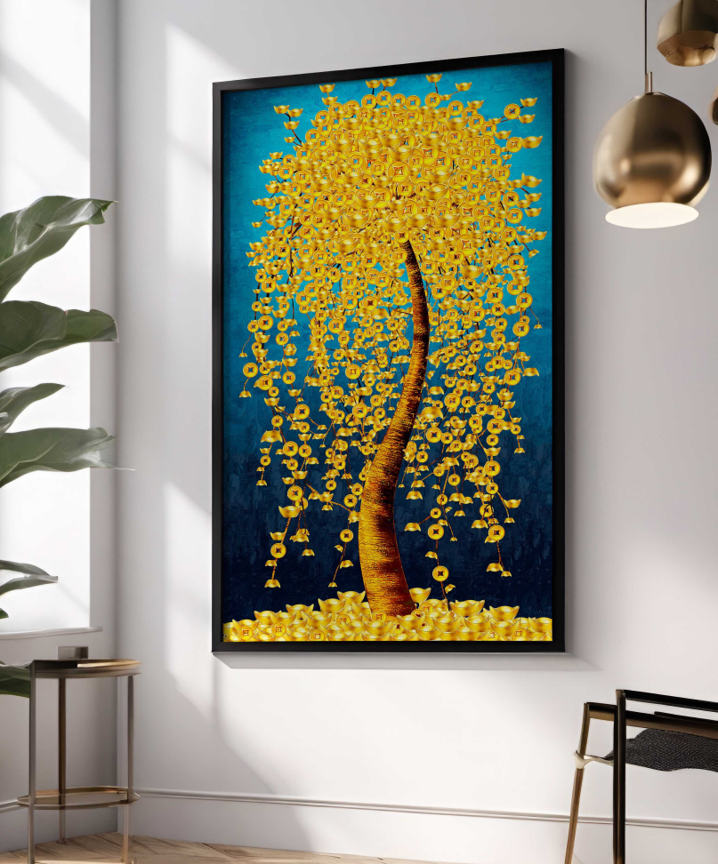 QUADRO ABSTRATO ARVORE AMARELA DOURADA - #4