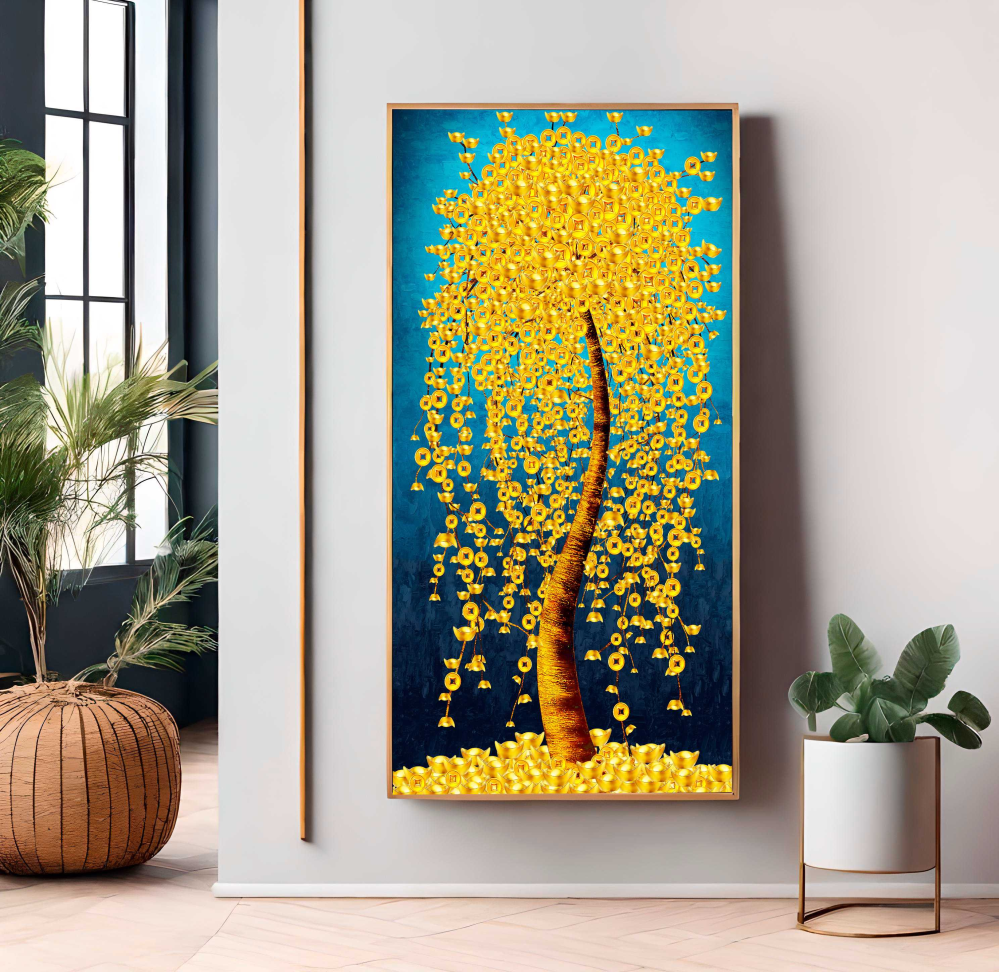 QUADRO ABSTRATO ARVORE AMARELA DOURADA - #5